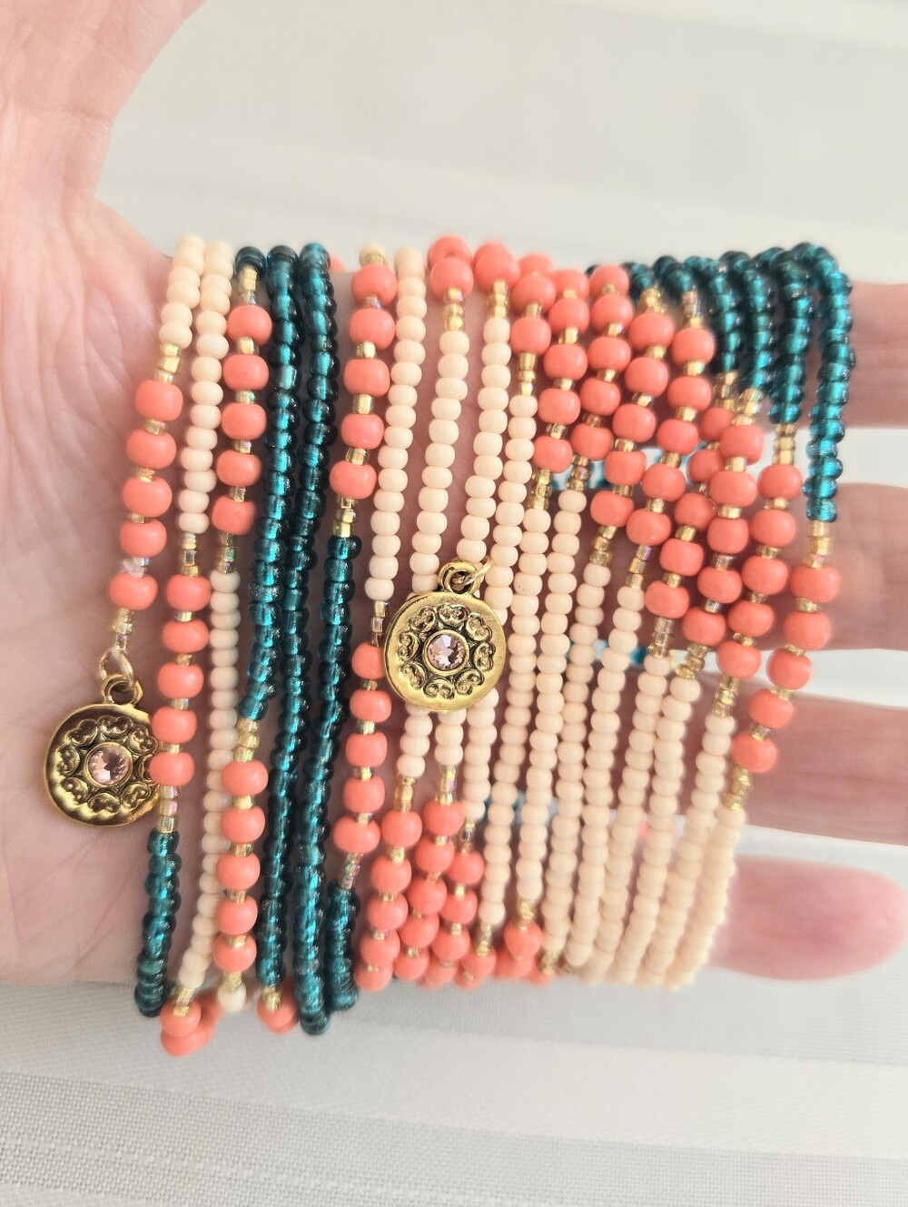 🪸 New Turquoise + Salt Coral African WaistBeads BellyChain Glass Beads 12' 🪸